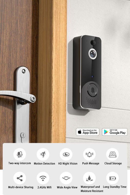 Приложение Smart Wireless Ring Дверное колокольчико с колокольчиком 140 градусов Широкий угол низкой мощности Видео Дверное колокольчико